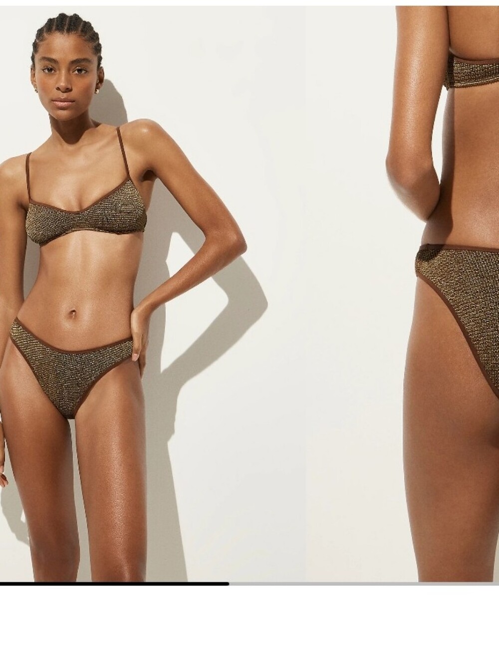 J Crew Odessa Bikini Swim Bottom Dark Twig Metallic Scrunchie Knit XL